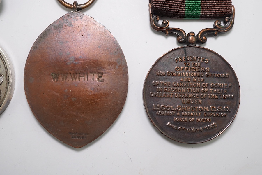 Four assorted medals; Royal East Kent Mounted Rifles Best Turned Out Troop 1901-1902-1903 Trooper Harrison; Medal for the Defence of Ookiep (reproduction); Honorable Artillery Company of London's Old Gunners Club medal t